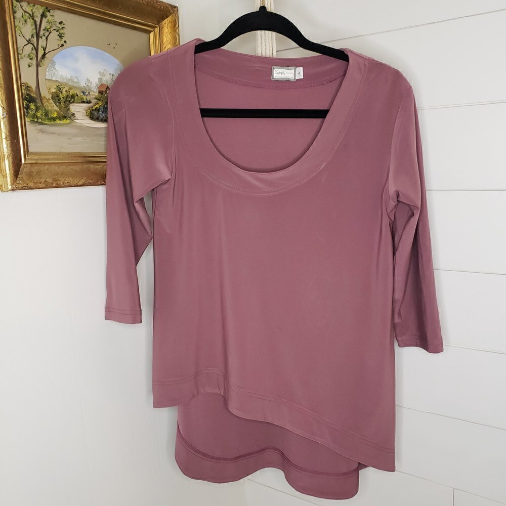 Sympli The Best Plum Asymmetric Slant Hem Scoop Neck Wrinkle Free Top Size 4